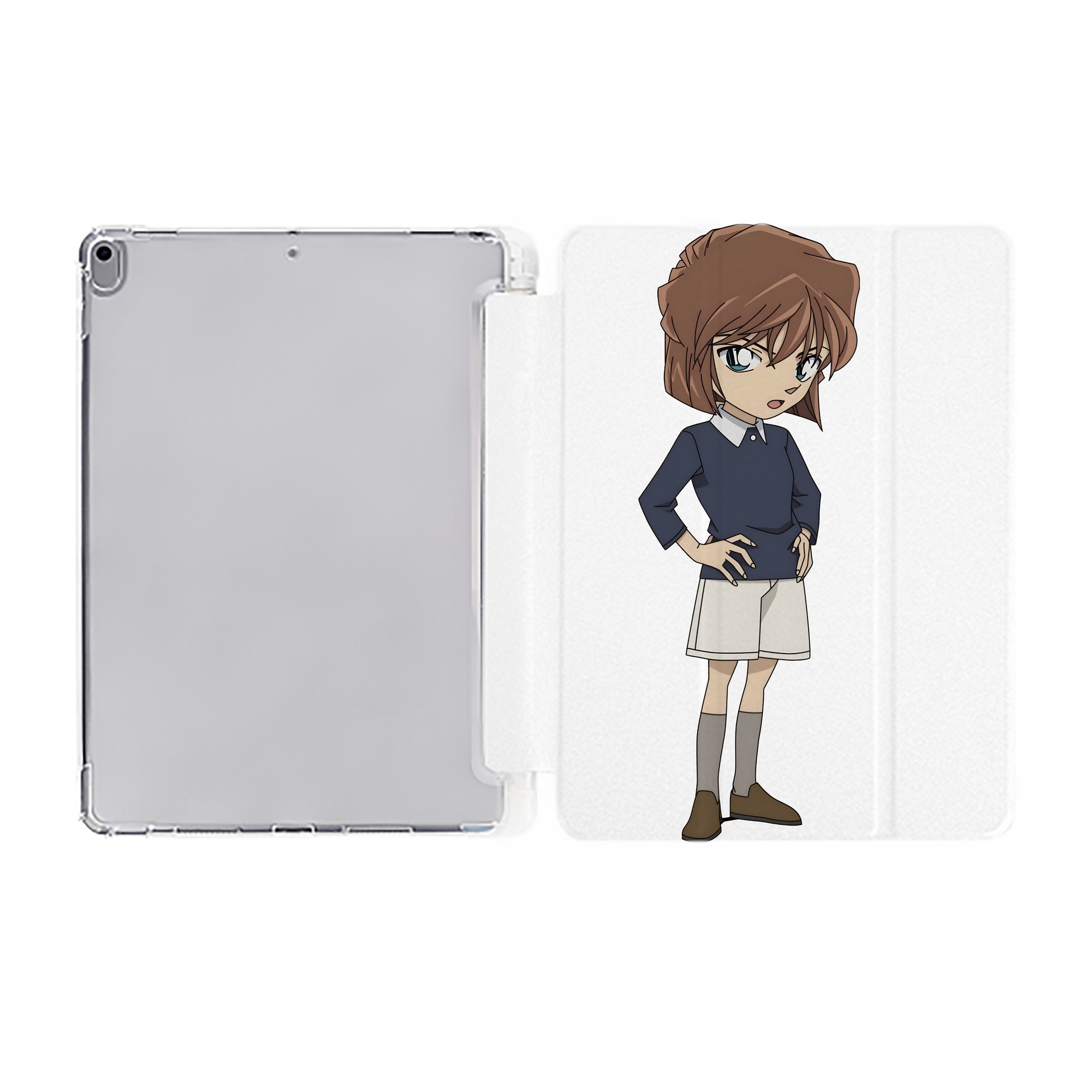 （画像用） 名探偵コナン 灰原 哀 はいばら あい Detective Conan Anita Hailey、Vi Graythorn Haibara Ai IPad ケース ペン収納付き 三つ折りスタンド PUレザー×シリコン 対応機種9.5/10.5/10.9インチ